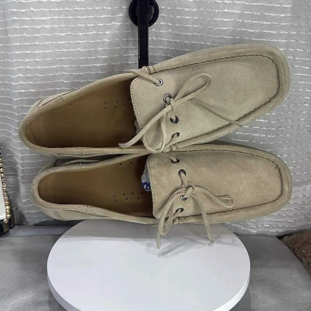(W9) Men's Rockport Light Beige Suede Driving Moccasin Shoes-V73208- Size 13M